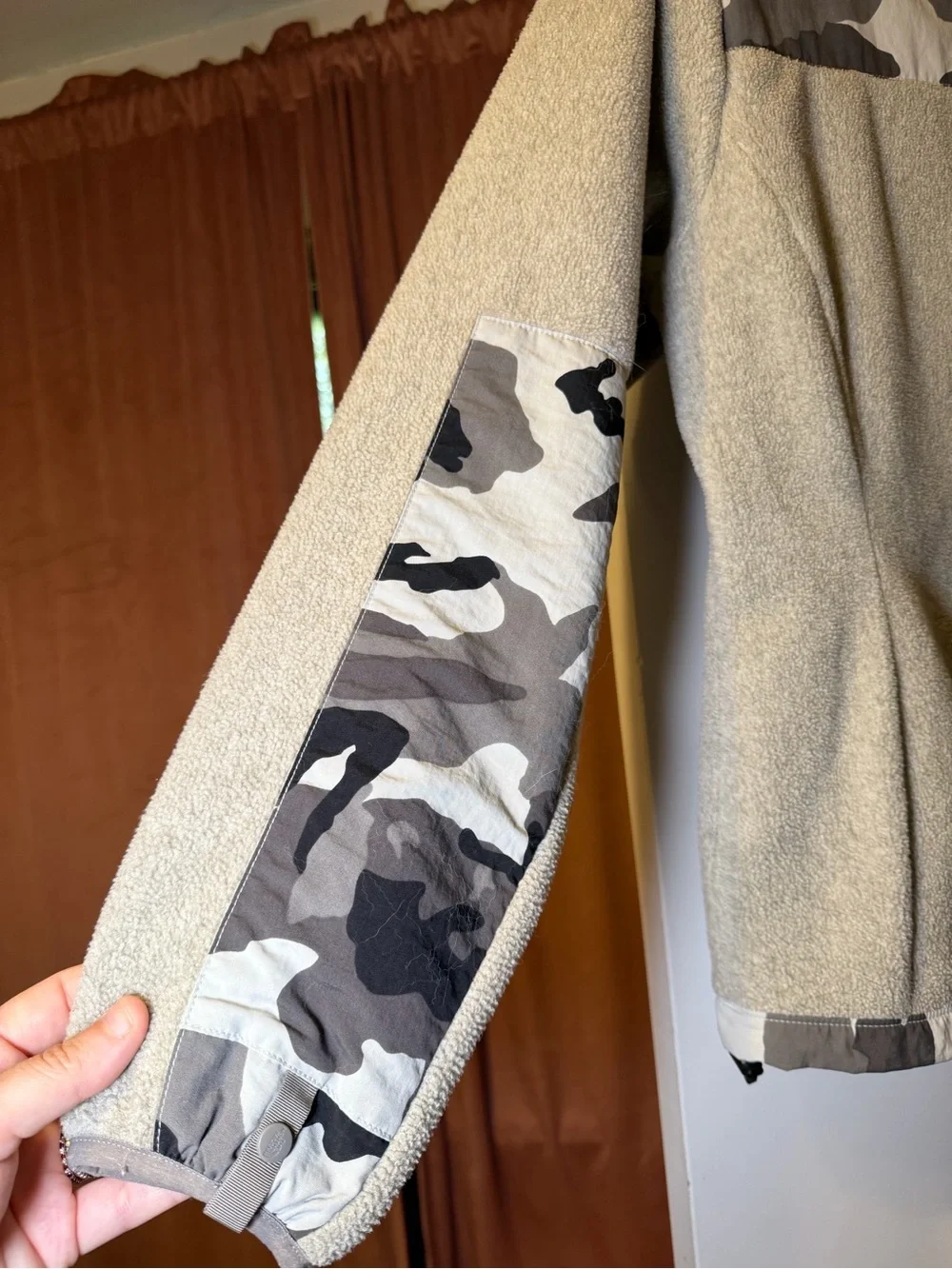 The North Face Gray Fleece Jacket with Black & White Camo Panels